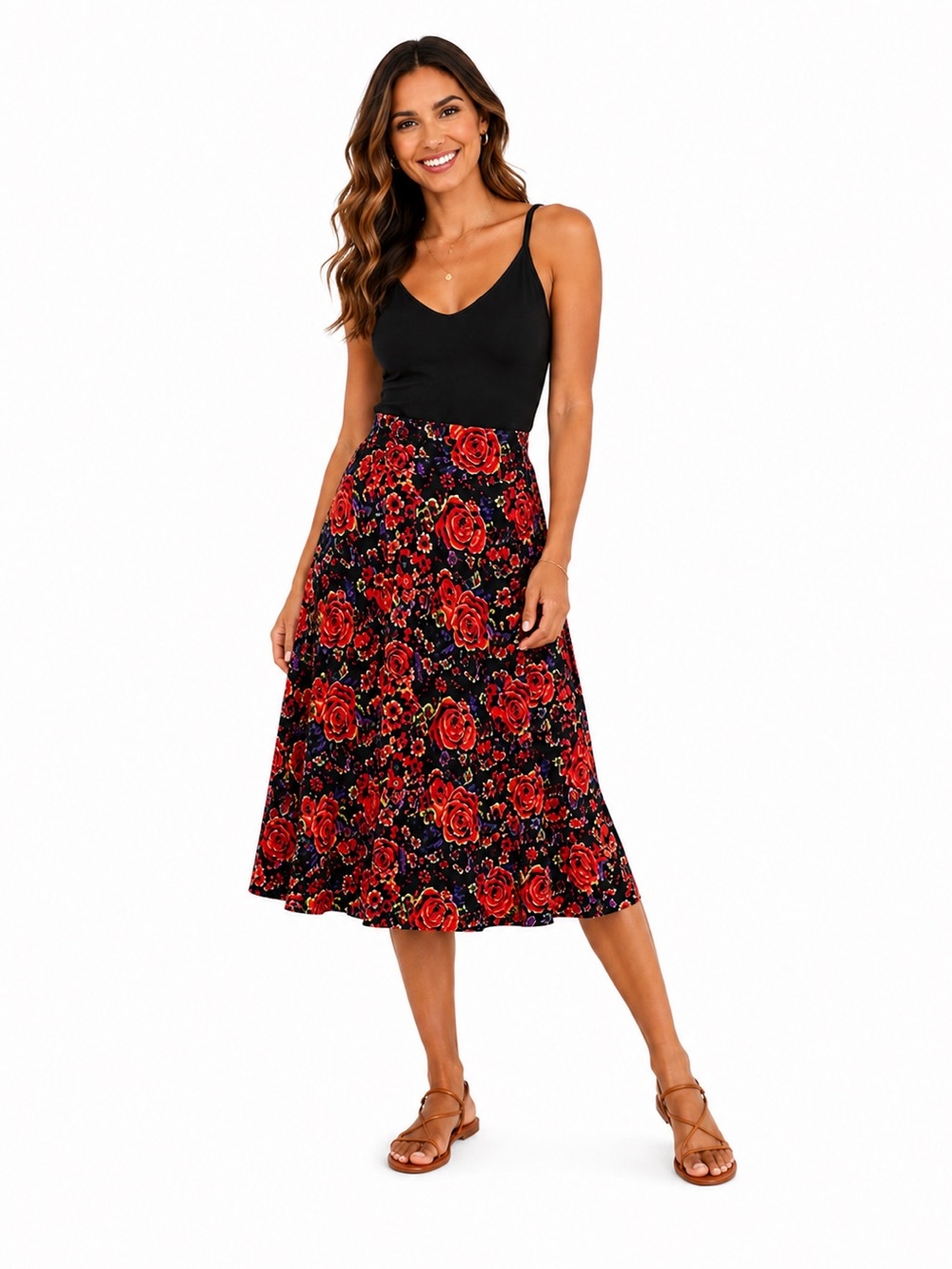 LuLaRoe 3X Floral A-Line Skirt Multicolor Rose Print Stretch Waist Plus Size NWT